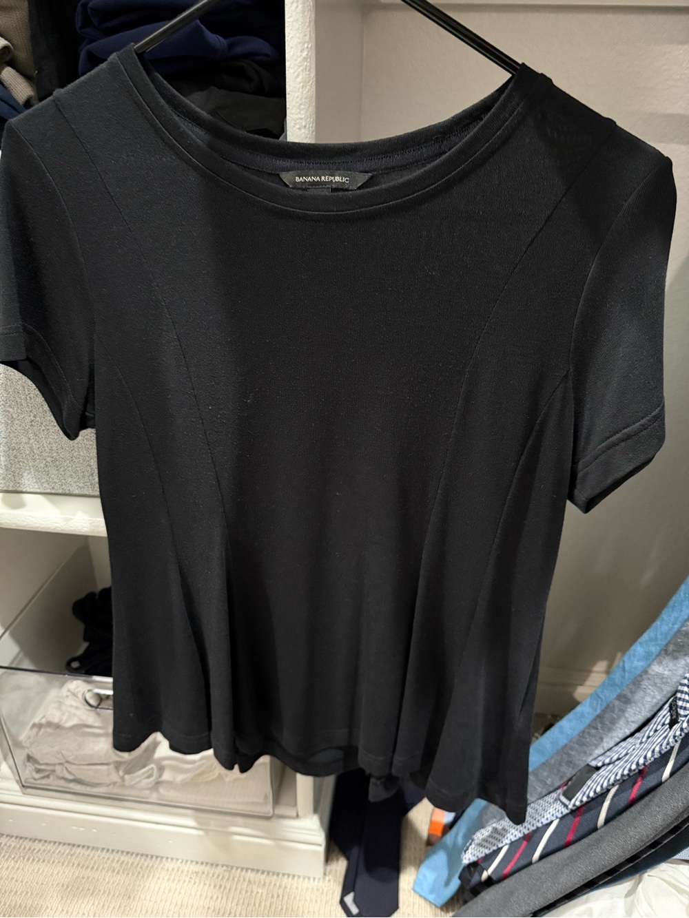 Banana Republic Black Short-Sleeve peplum Swing Top